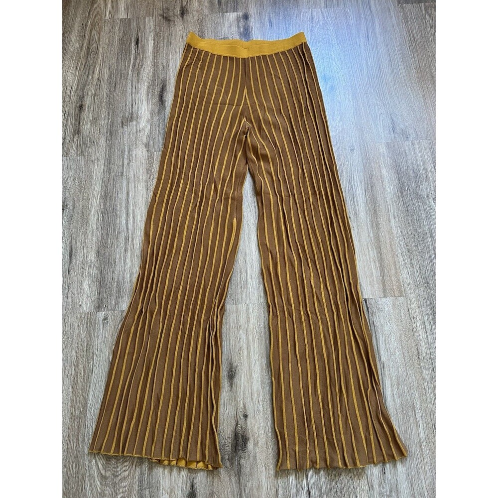 Veiled New York Ribbed knit wide leg pants mustard yellow Size Large